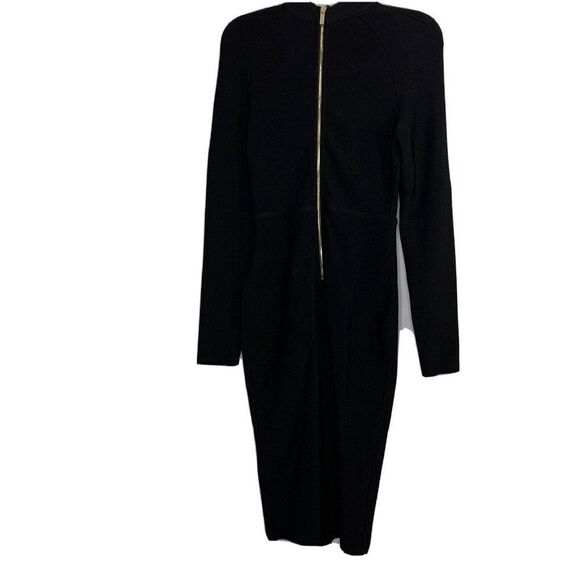 Miss Circle Cut Out Dress M Black Midi BodyCon Exposed Zipper Sexy Long Sleeve - Picture 2 of 8